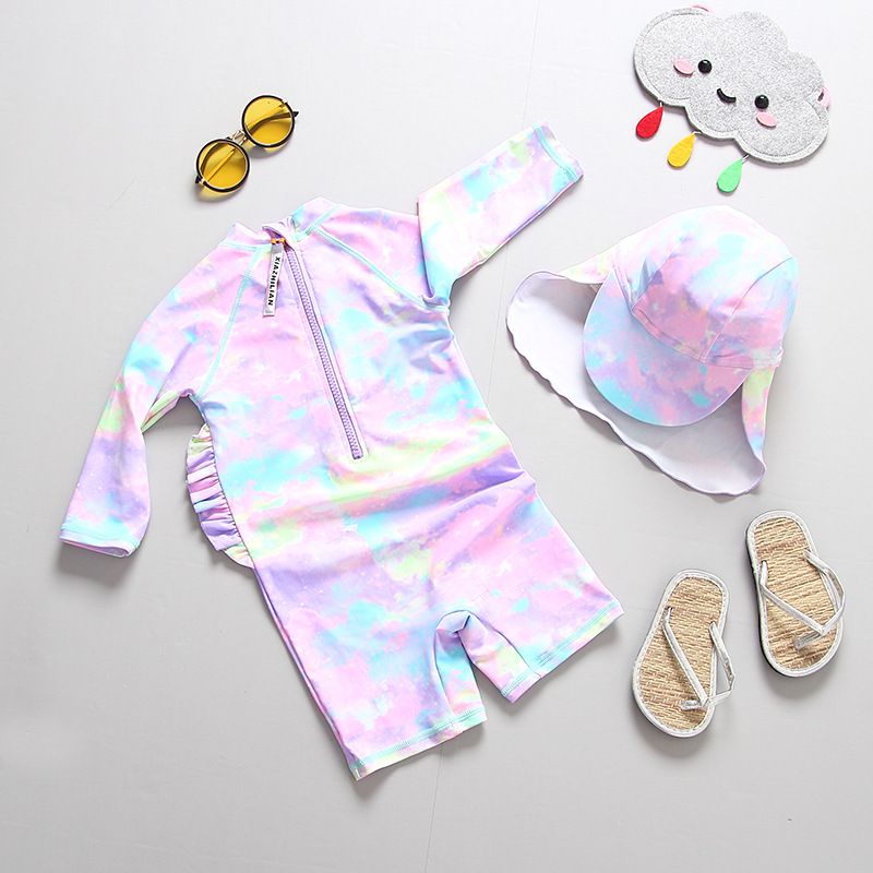 女寶防曬長袖連身泳裝套裝(附帽子)-萌萌獨角獸-紫色