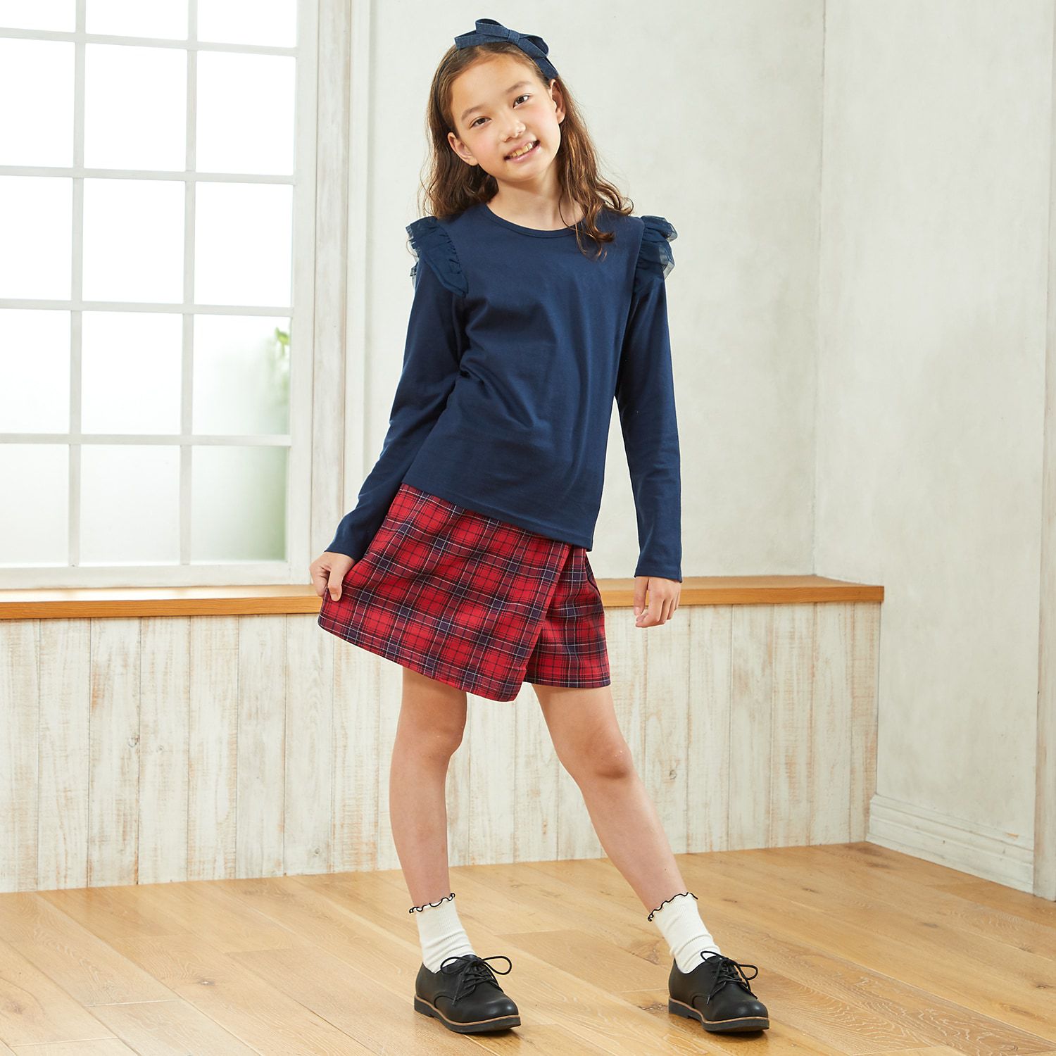 日本千趣會 - GITA 純棉圓領長袖上衣-荷葉滾邊-淺粉