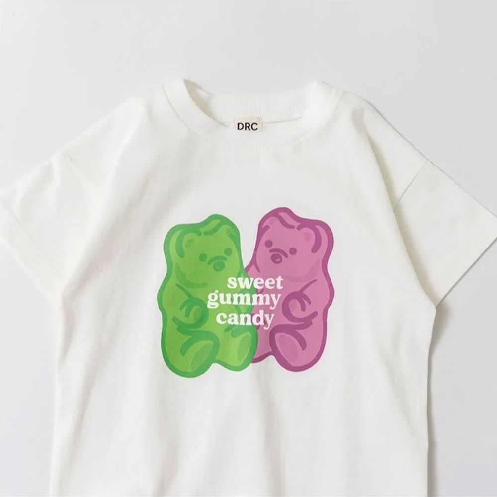 天竺棉可愛印花短袖上衣-軟糖小熊-白