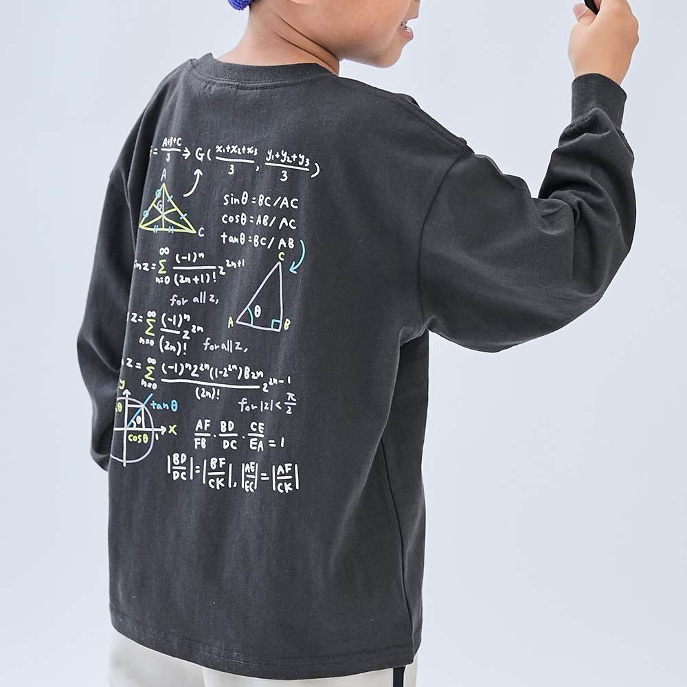 100%棉 定番印花寬版長袖上衣-數學算式-黑