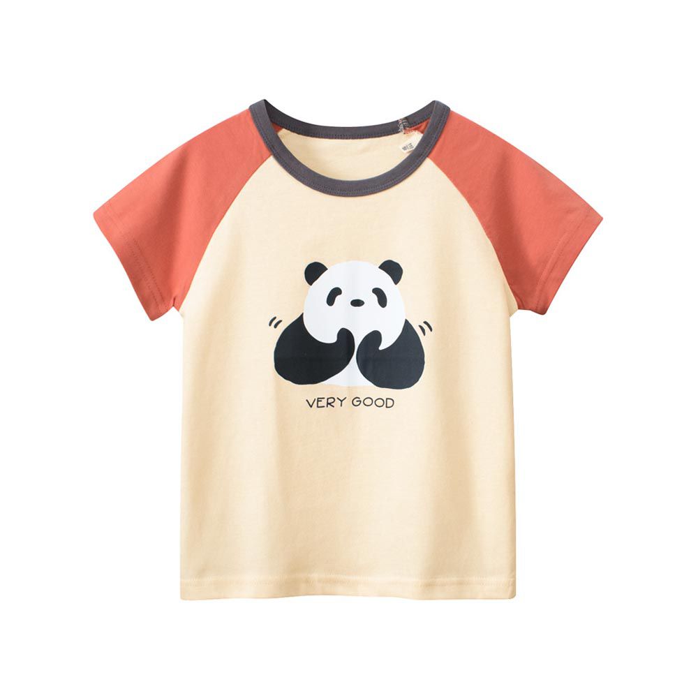 27home - 純棉短袖上衣-熊貓拍拍手-米杏+橘