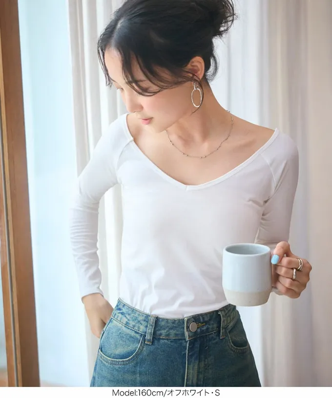 日本 Kobe Lettuce - ＋5度C 發熱機能前後2way深領內搭衣-黑