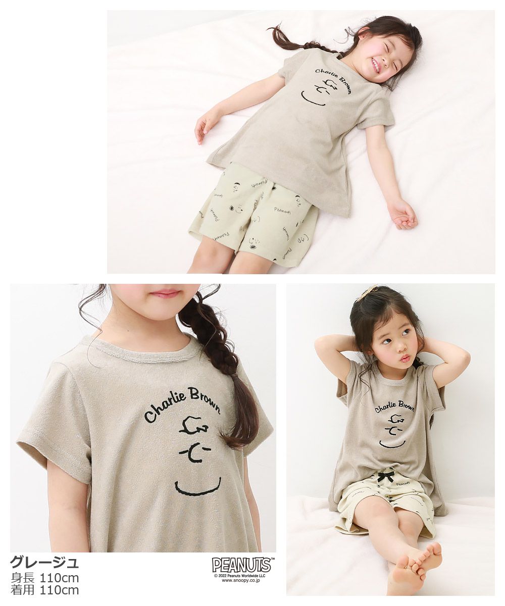 日本 devirock - 透氣涼爽短袖家居服/睡衣-貪吃史努比-杏-女孩