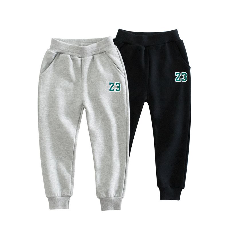 腰鬆緊運動束口長褲-數字23-灰色