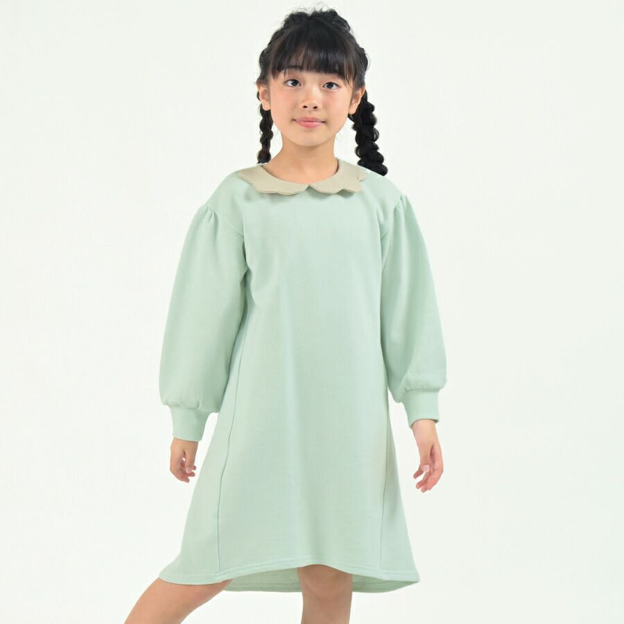 日本 evercloset - 浪漫花朵領刷毛長袖洋裝-薰衣草