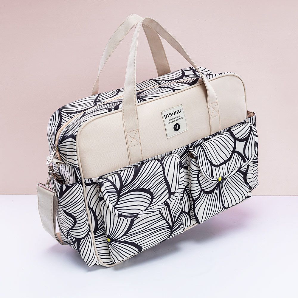 insular - 防水防污多功能大容量手提包/媽媽包/待產包-北極熊-杏+白+藍 (39x12.5x29cm)