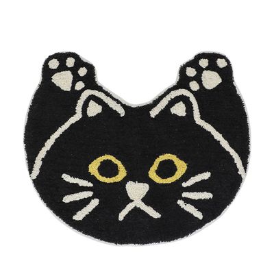 日本 TOMO - 萬歲動物 短絨吸水腳踏墊/地墊-黑貓 (約61x50cm)