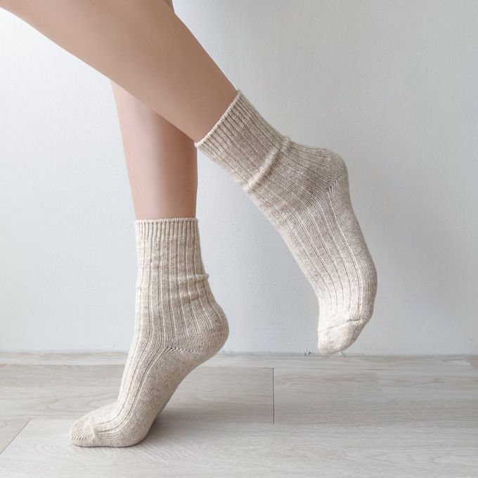 韓國Marian - 直紋素色羊毛保暖襪-粉色 (Free)