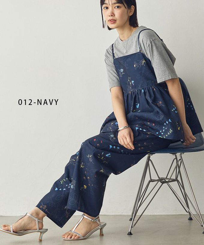 日本 Sans Souci 34+ - 優美花卉鬆緊舒適寬褲-海軍藍