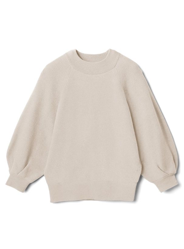 日本 GRL - 小高圓領七分袖薄款針織上衣-灰杏