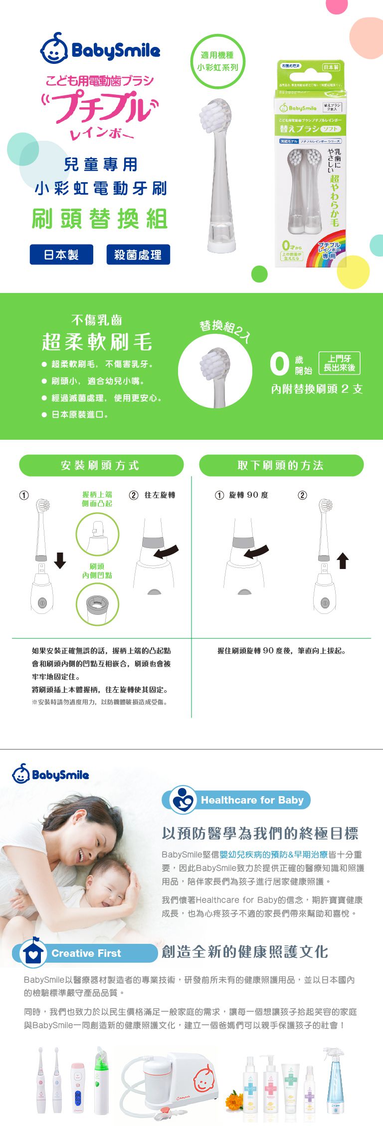 日本 BabySmile - 兒童電動牙刷-刷頭替換組2入-0歲以上