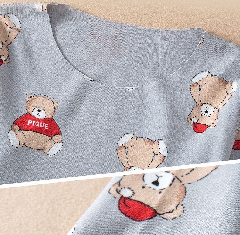 德絨印花長袖家居服-小熊飛機-粉色