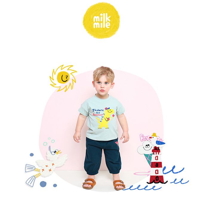 韓國 milk mile - 鬆緊腰鱷魚刺繡縮口長褲-淺杏