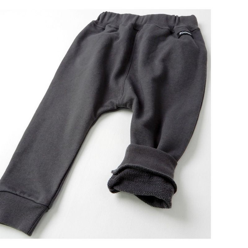 日本 ZOOLAND - 印花拼接長褲(裏毛)-狗狗耳朵-深灰