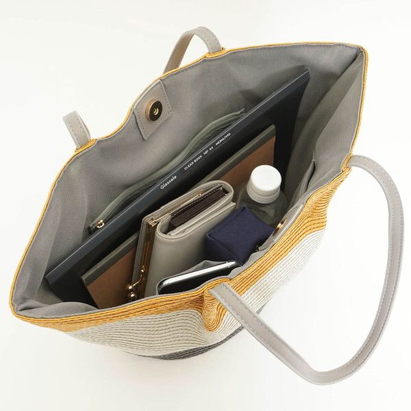 日本 COOCO - 三配色大容量托特手提包-灰米咖 (21x30x15cm)