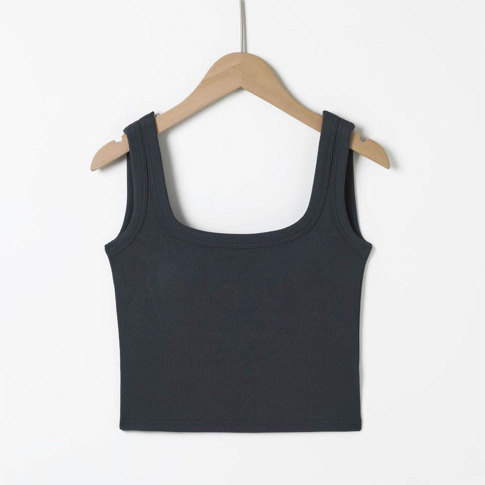 U型美背中短版BRA TOP/附罩杯上衣-深灰色