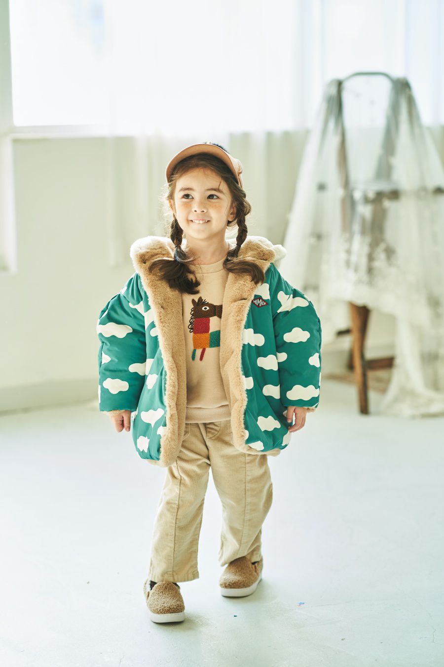 韓國 Mimico - (雙面可穿)熊耳朵雲朵外套-綠