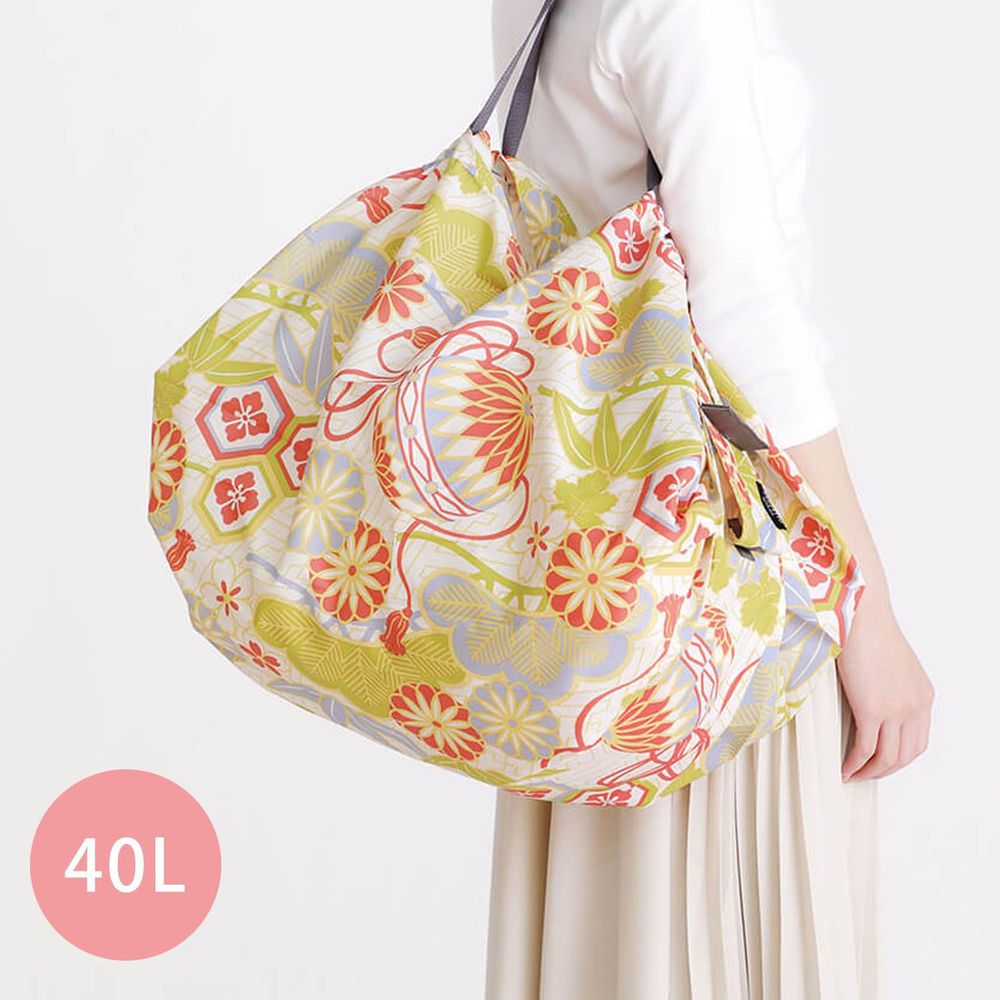 日本 MARNA - Shupatto 秒收摺疊購物袋(可掛購物籃)-和風特別款-手毬 (L(50x38cm)-耐重15kg / 40L)-團購專案