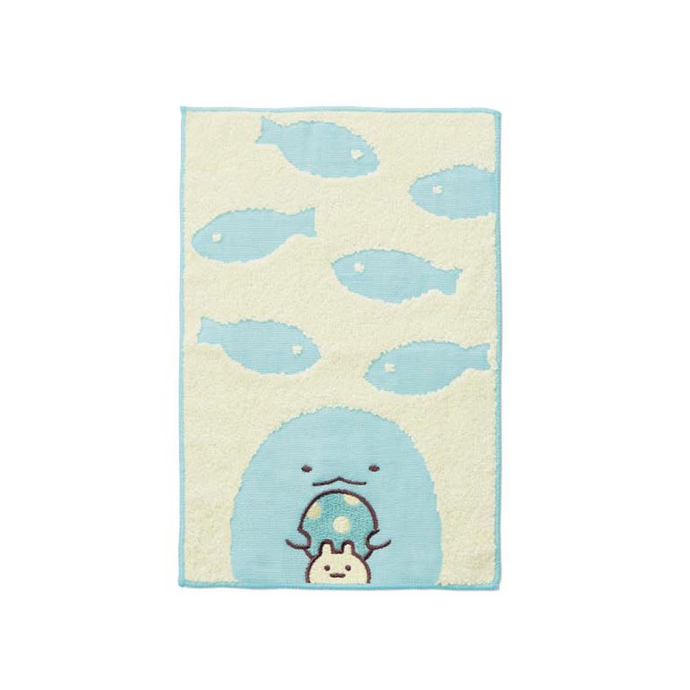 日本千趣會 - 角落生物 質感雙材質毛巾手帕-偽蜥蜴與魚-米藍 (15x24cm)
