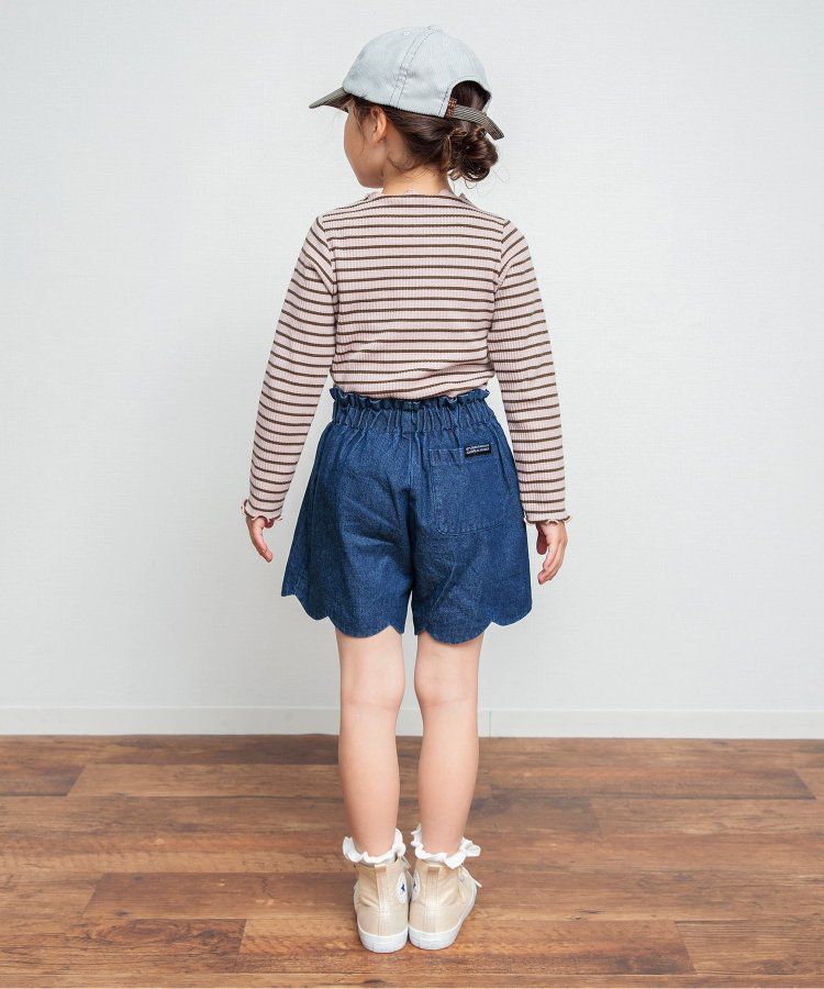 日本 BREEZE - 羅紋捲邊百搭薄長袖上衣-墨綠條紋