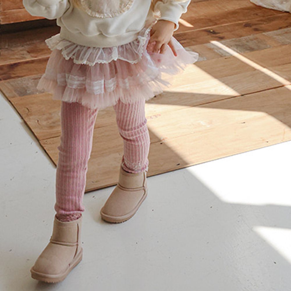 Puellaflo 鬆緊腰微厚羅紋彈性內搭褲-粉