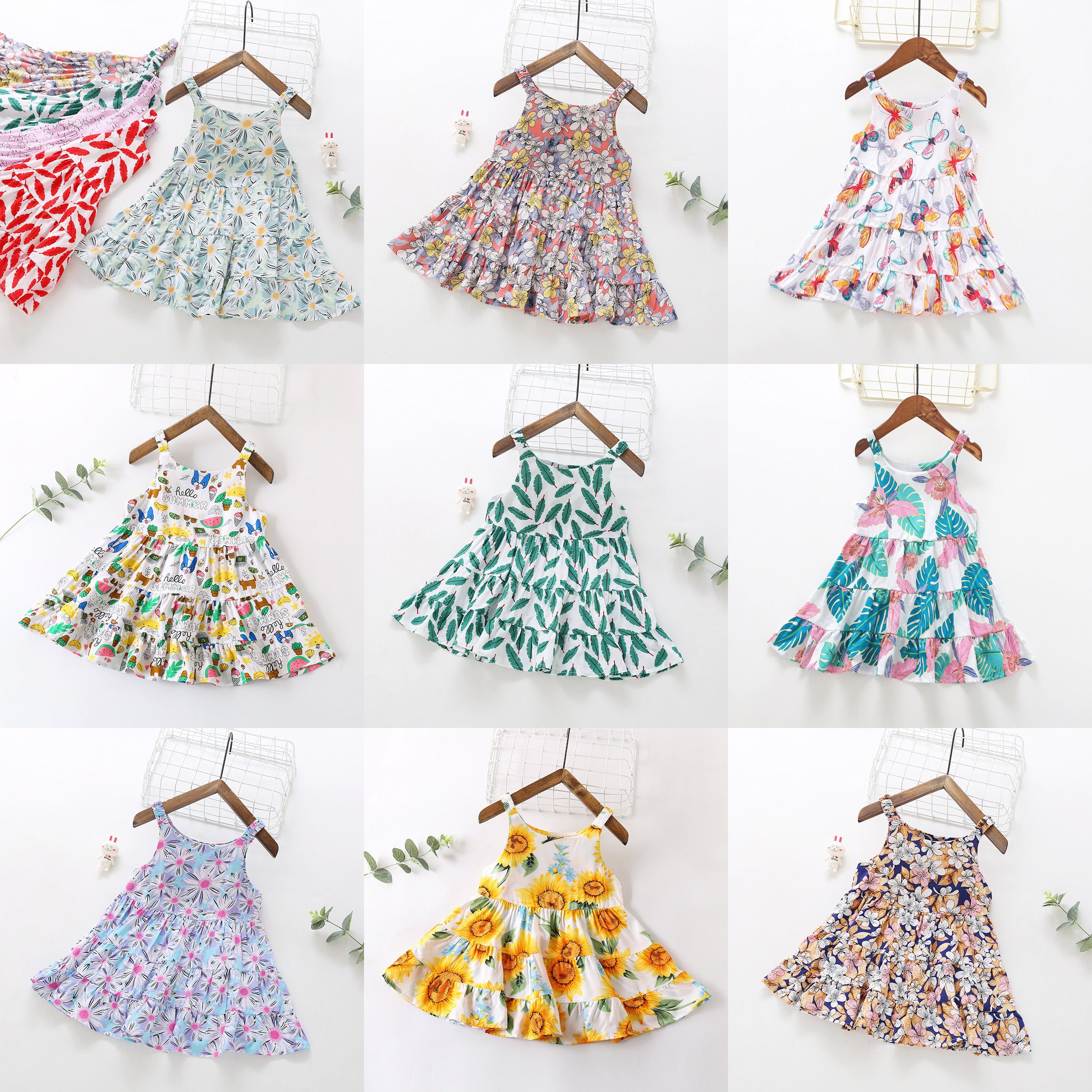 甜美蛋糕裙洋裝-滿版花朵-藍+粉+橘