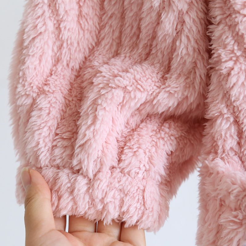 法蘭絨造型暖暖連身睡袍-兔子耳朵-米白色