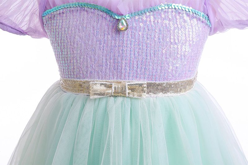 公主風亮晶晶短袖連身裙-美人魚配色-果綠+紫