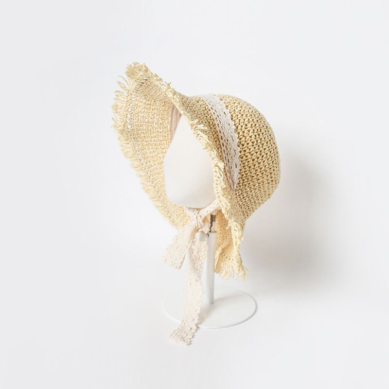 韓國 Babyblee - 鬚邊蕾絲大草帽-玫瑰粉 (頭圍：51-53cm)