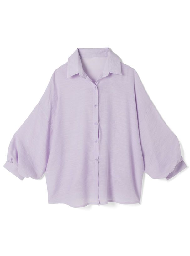 日本 GRL - 嫘縈混透膚澎澎長袖襯衫/薄外套-白