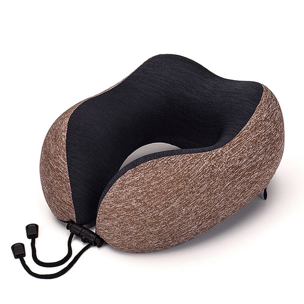 U型記憶頸枕旅行套組-附收納袋、眼罩、耳塞-可可棕 (25*27*14cm)