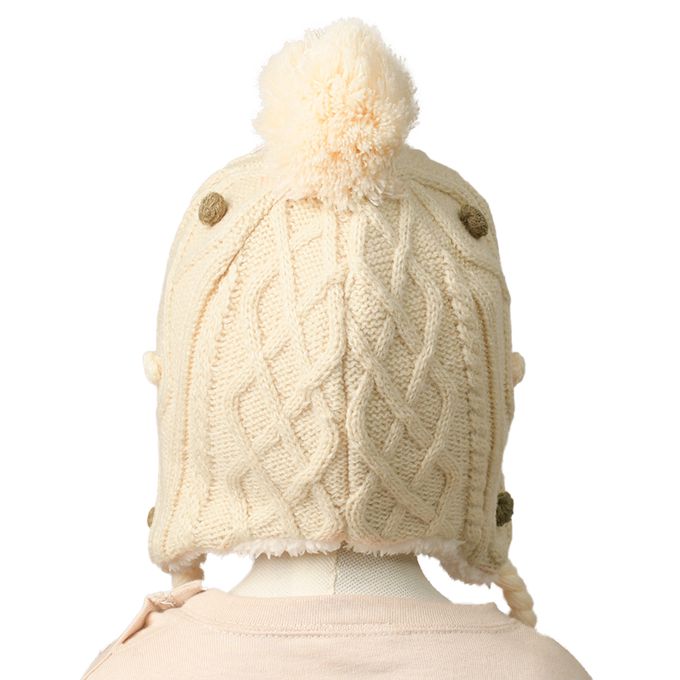 akachan honpo - 冬季針織帽-刺繡-淺卡其色