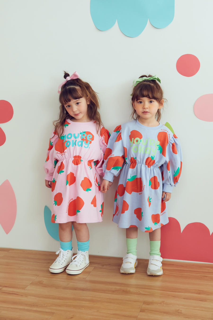 韓國 MINIATURE - 滿版番茄縮腰洋裝-粉紅