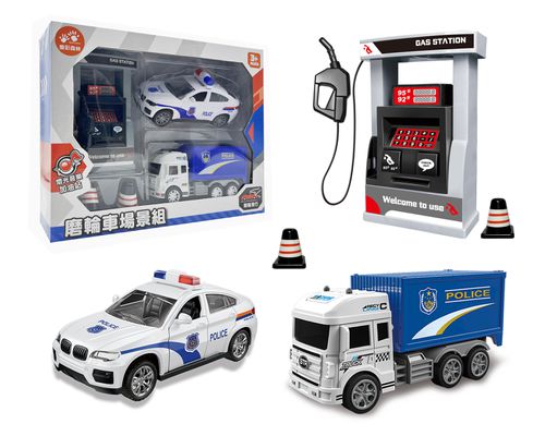 磨輪警車場景組(附聲光加油站)(混款)