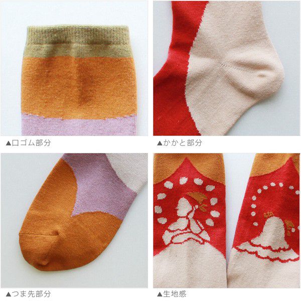 日本女裝代購 - 日本製 伊索寓言印花長襪-寡婦與母雞-粉紫 (23-25cm)