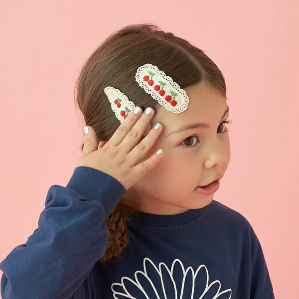 日本 Lycee mine - 水果刺繡蕾絲髮夾(同色2入組)-紅蘿蔔 (F)