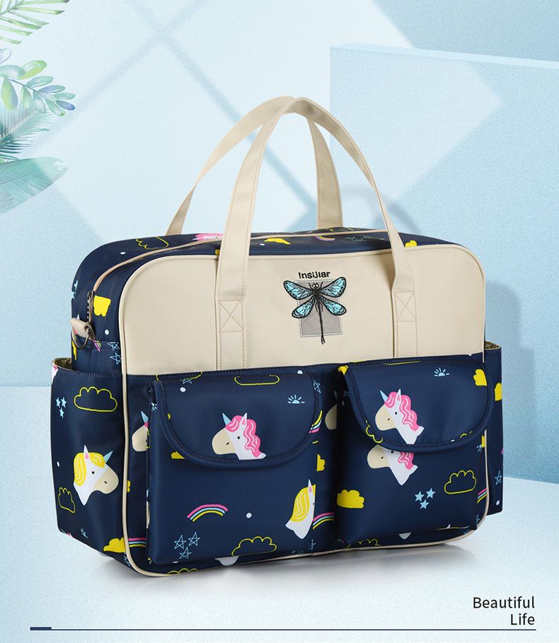 insular - 防水防污多功能大容量手提包/媽媽包/待產包-清新葉片-綠色 (39x12.5x29cm)