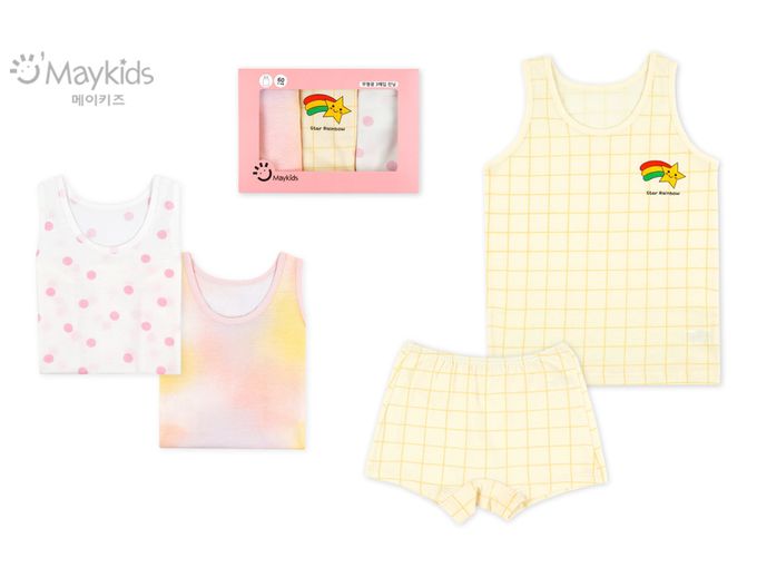 韓國 Maykids - (3入組)女寶無螢光棉親膚背心-暈染-粉X黃X白