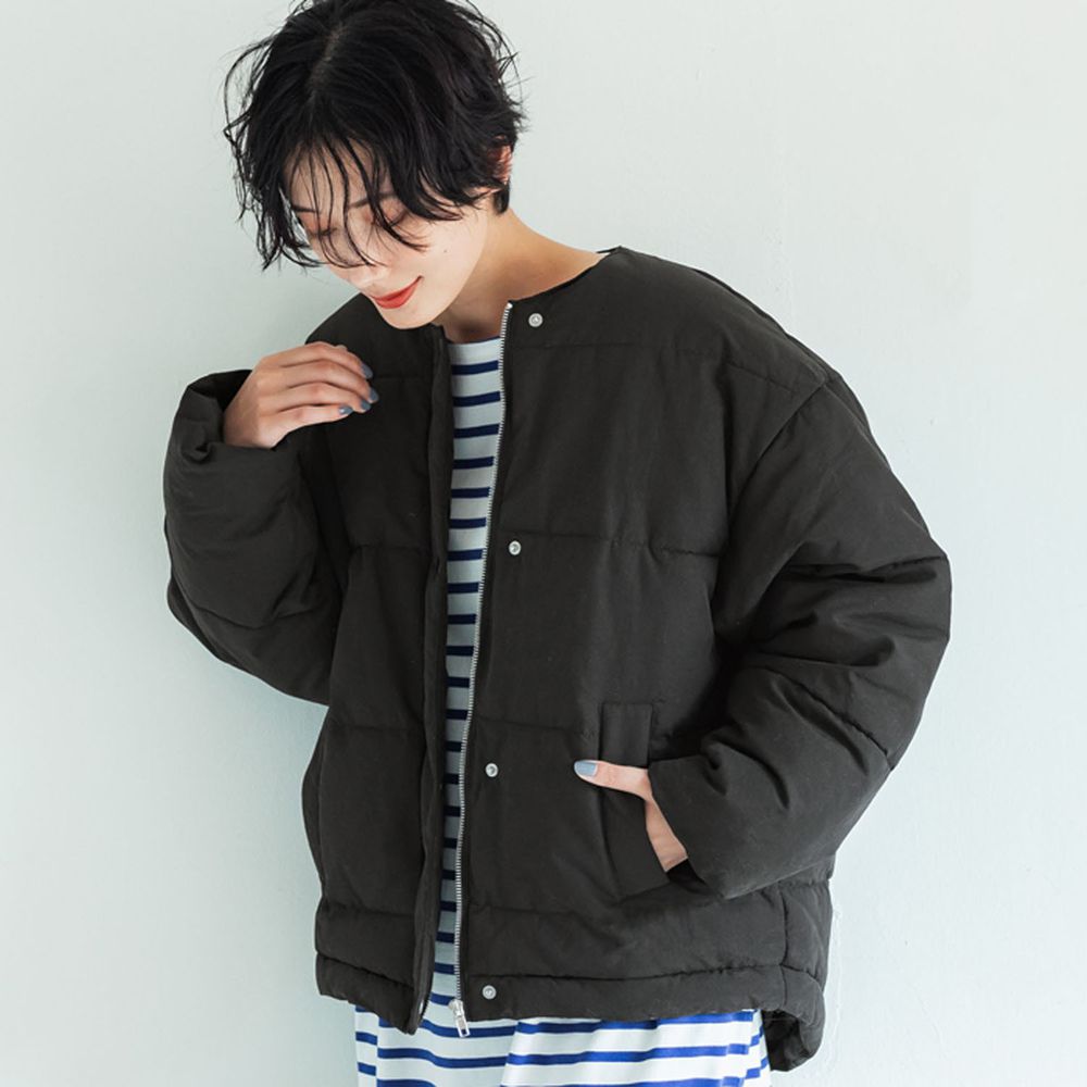 日本 COCA - 圓領鋪綿保暖外套-黑