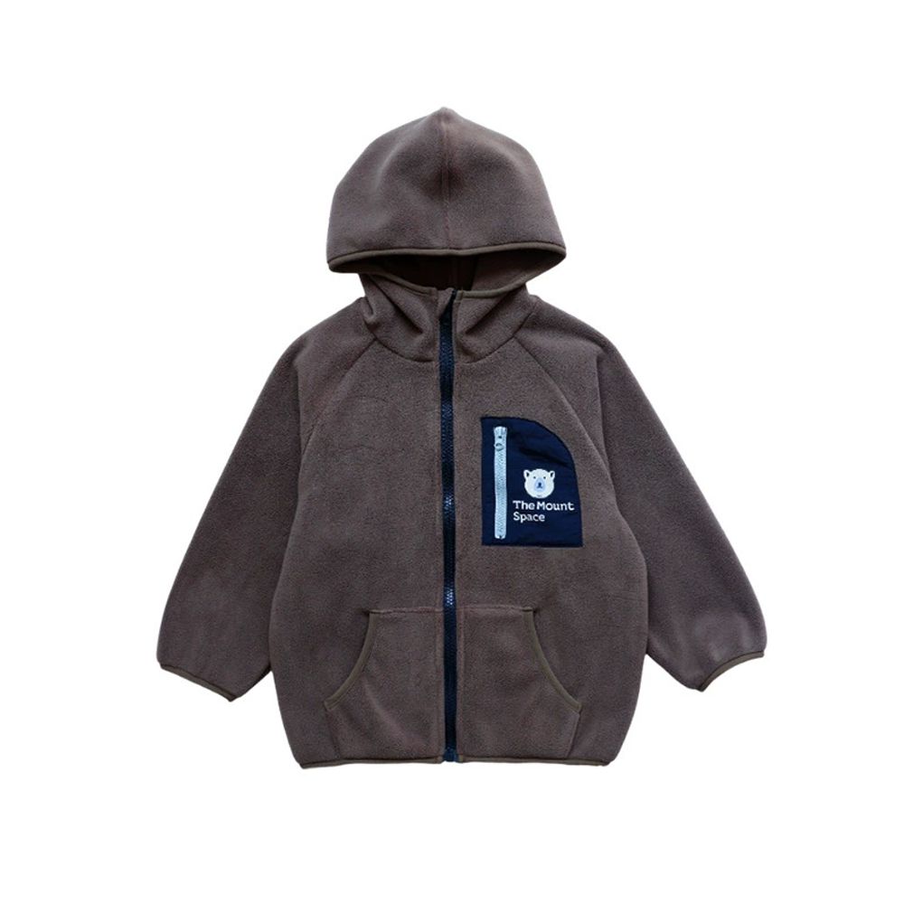 保暖搖粒絨撞色連帽外套-咖色