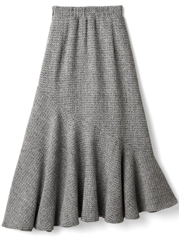 日本 GRL - 斜面拼接浪漫魚尾毛呢長裙-灰