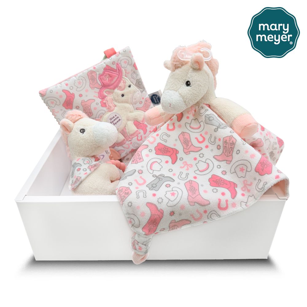 甜粉牛仔馬臻藏禮盒-柔軟手搖鈴+安撫巾+沙沙紙