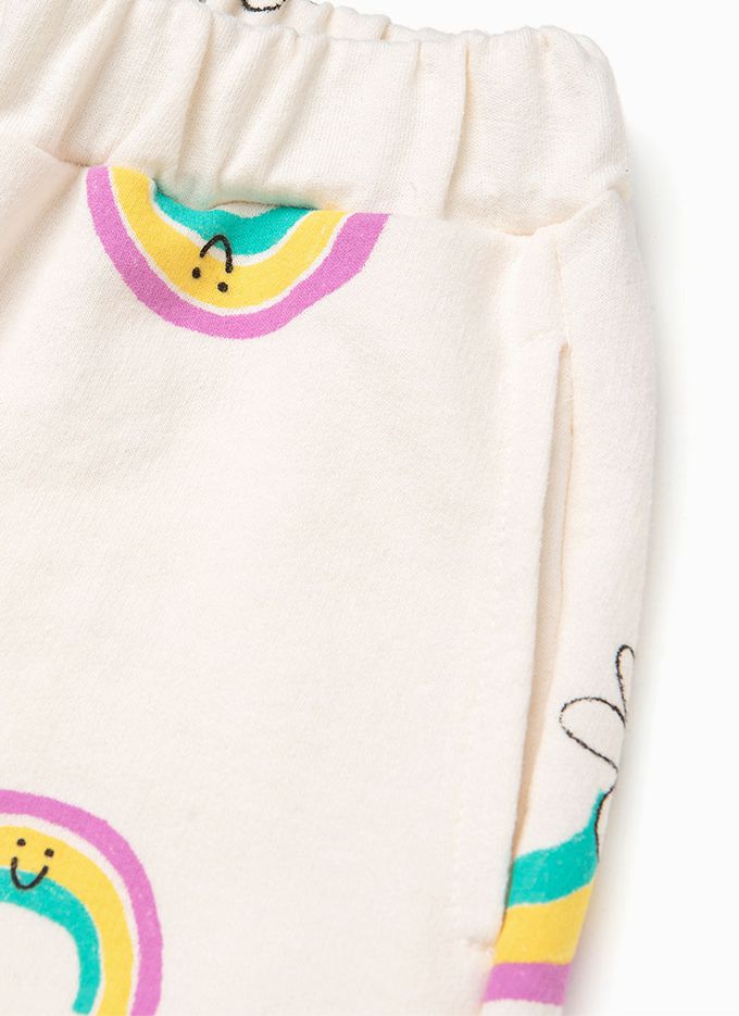 韓國 OZKIZ - (附包包)雛菊彩虹印休閒長袖套裝-米