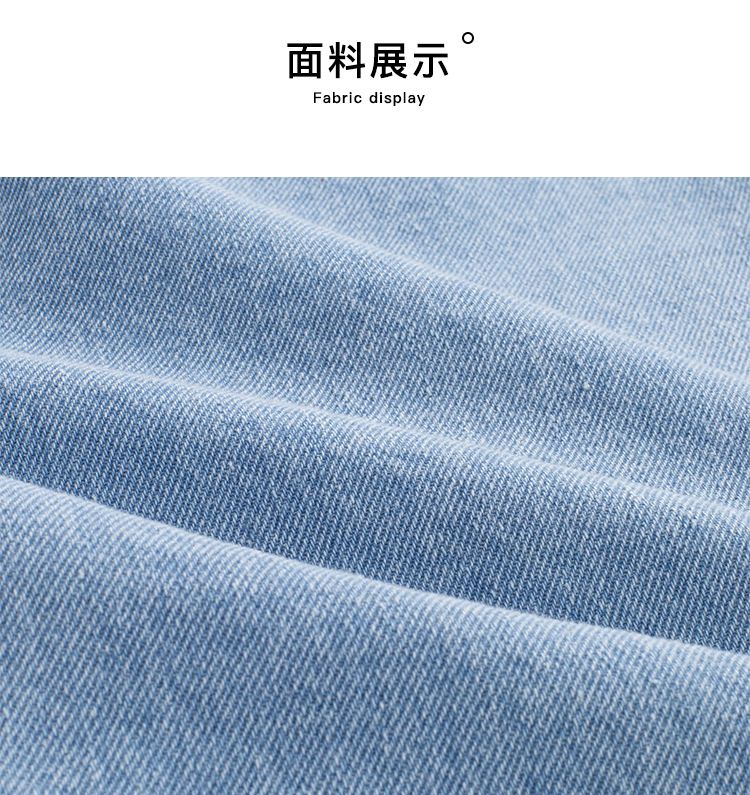 腰鬆緊牛仔七分寬褲-裝飾小標籤-淺藍色