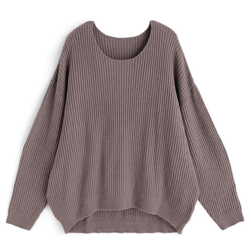 熱銷款 大圓領羅紋修身針織上衣-摩卡 (F)