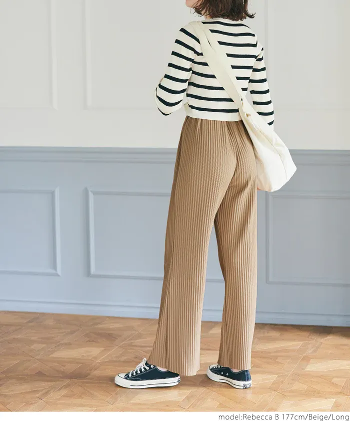 日本 COCA - [可剪裁] 羅紋彈性垂墜寬褲-黑