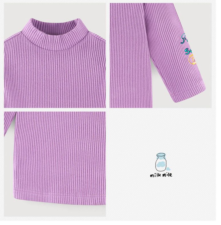 韓國 milk mile - 直條紋半高領T恤-紫