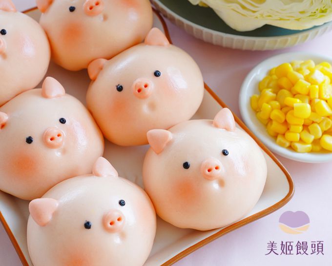 美姬饅頭 - 玉米高麗菜粉紅豬豬肉包-50g*6顆