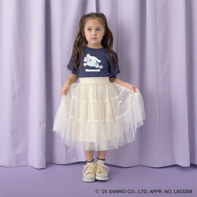 日本 Lycee mine - 閃亮印花雪紡泡泡袖上衣-卡通人物大耳狗-米白