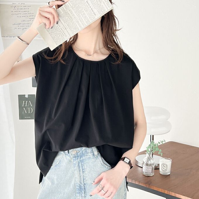 日本 Classical Elf - 接觸涼感 柔美皺摺法式袖上衣-白